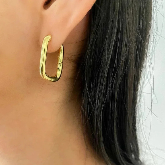 925 Sterling Silver Chunky Hoop Earrings Thick Large Huggie Earrings - Picture 9 of 9